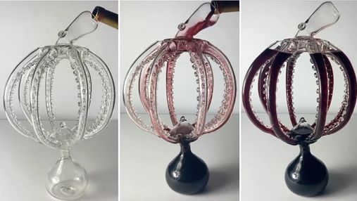 Мастер выдувает из стекла невероятный декантер для вина в форме осьминога: видео
